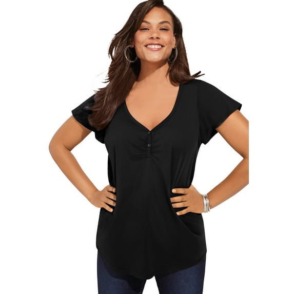 Roaman's Women's Plus Size Cotton Ultimate Flutter Sleeve Sweetheart Tee