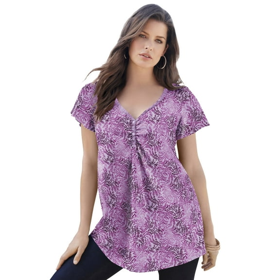 Roaman's Women's Plus Size Cotton Ultimate Flutter Sleeve Sweetheart Tee