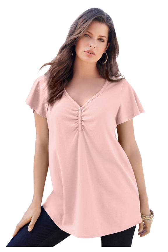 Women's Plus Size Cotton Ultimate Flutter Sleeve Sweetheart Tee