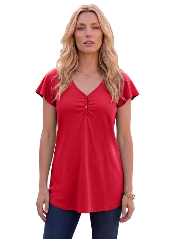 Women's Plus Size Cotton Ultimate Flutter Sleeve Sweetheart Tee