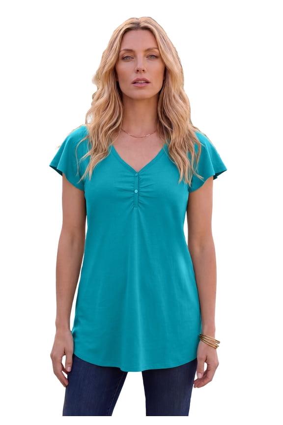 Women's Plus Size Cotton Ultimate Flutter Sleeve Sweetheart Tee