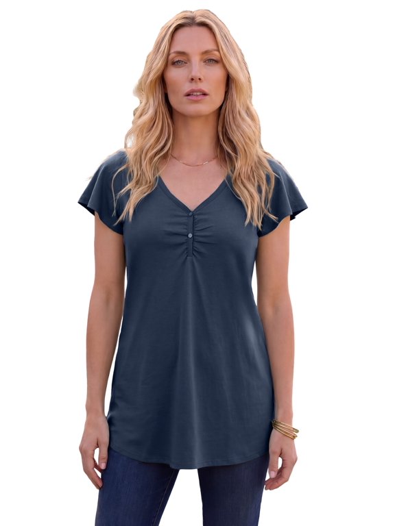 Women's Plus Size Cotton Ultimate Flutter Sleeve Sweetheart Tee