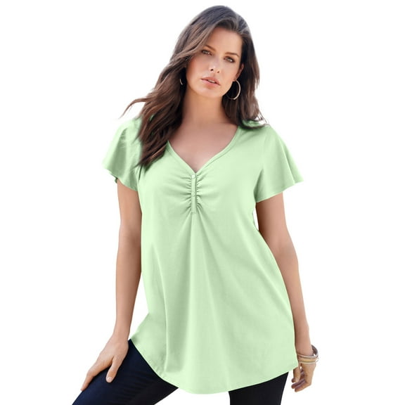 Roaman's Women's Plus Size Cotton Ultimate Flutter Sleeve Sweetheart Tee