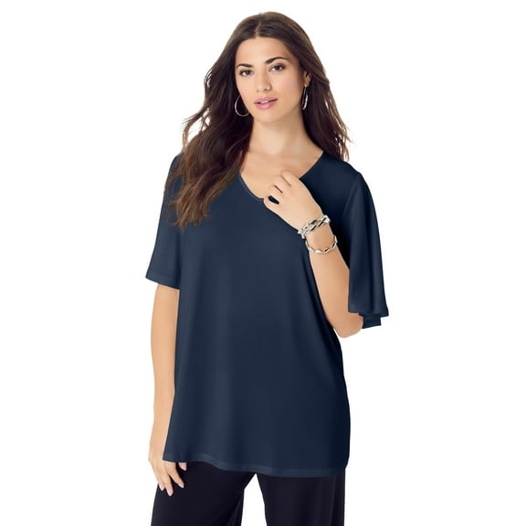 Roaman's Women's Plus Size Flutter Sleeve Ultrasmooth Fabric Tee