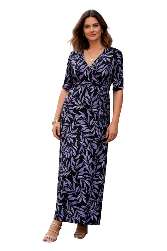 Women's Plus Size Flutter Sleeve Wrap Maxi Dress