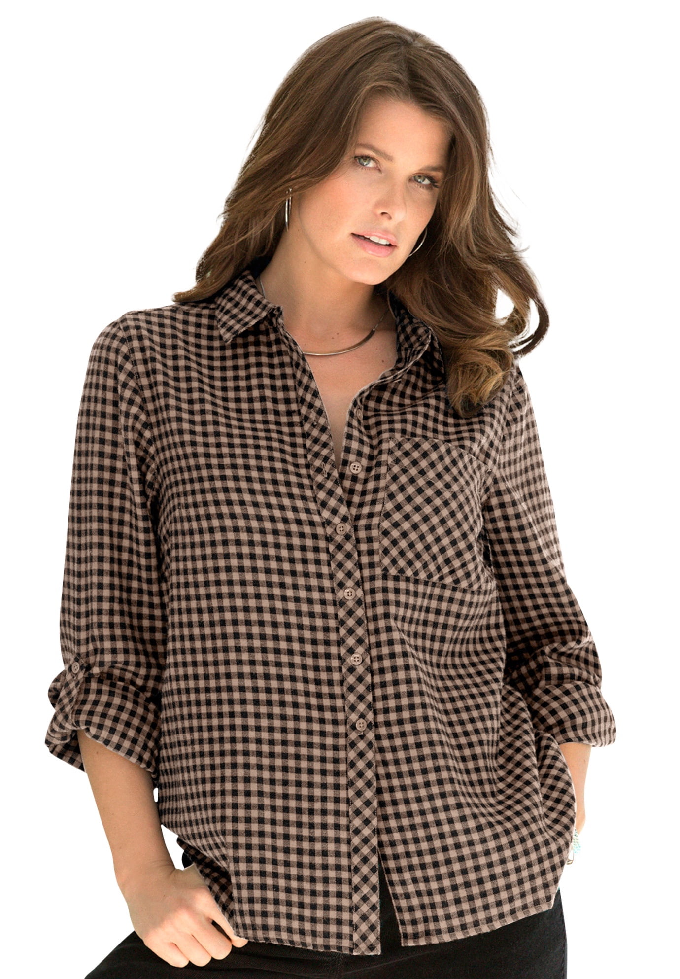 Roaman's Women's Plus Size Frankie Plaid Shirt - Walmart.com