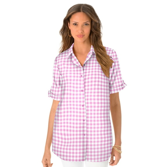Roaman's Women's Plus Size French Check Big Shirt