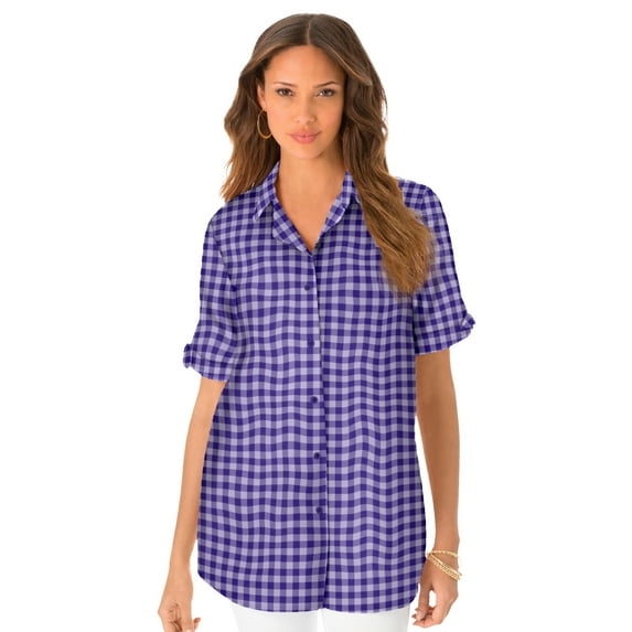 Roaman's Women's Plus Size French Check Big Shirt