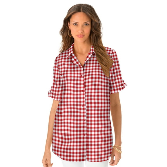 Roaman's Women's Plus Size French Check Shirt