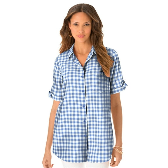 Roaman's Women's Plus Size French Check Shirt