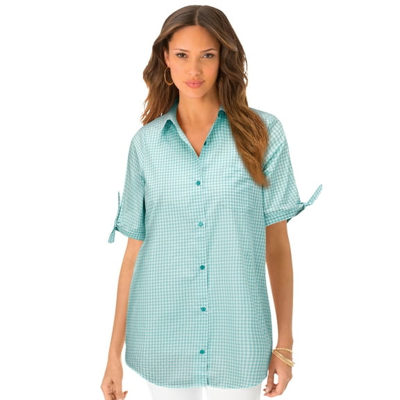 Roaman's Women's Plus Size French Check Shirt