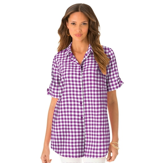 Roaman's Women's Plus Size French Check Shirt