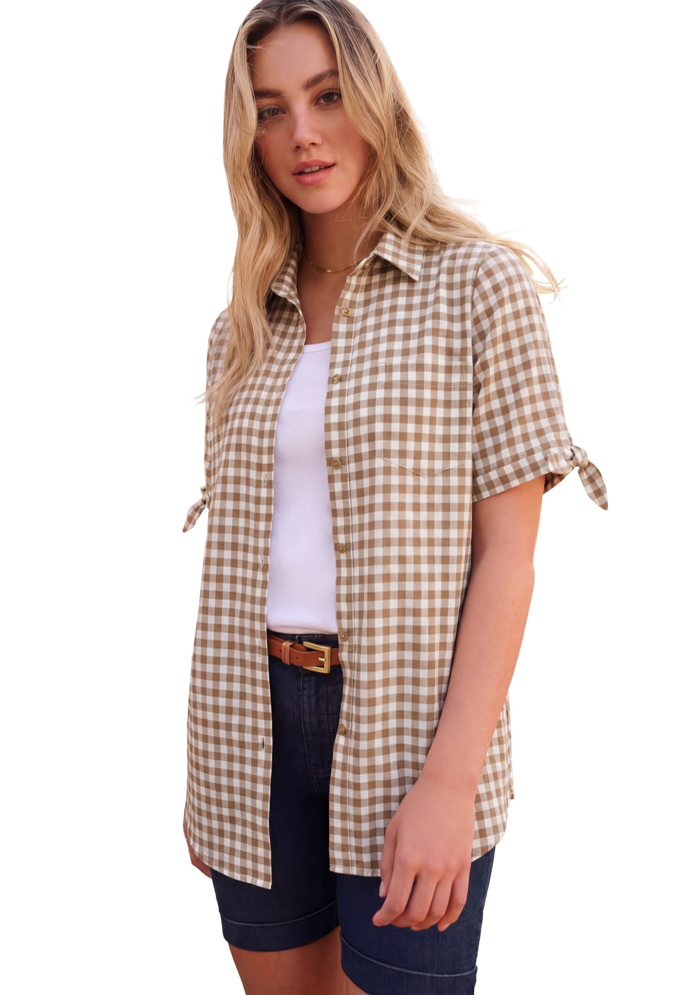 Roaman's Women's Plus Size French Check Shirt - Walmart.com