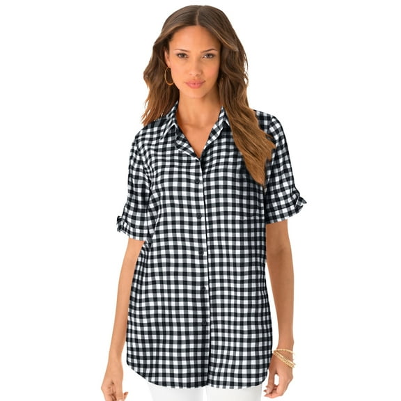 Roaman's Women's Plus Size French Check Shirt