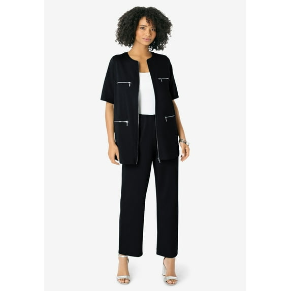 Roaman's Women's Plus Size French Terry Cropped Pant Set