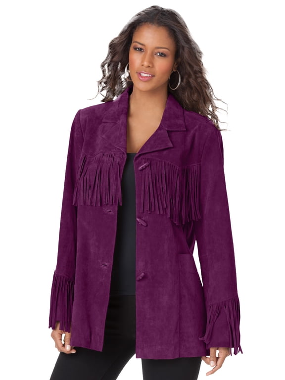 Women's Plus Size Fringe Suede Jacket