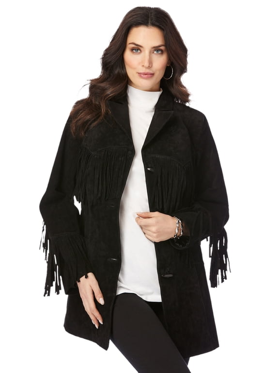 Women's Plus Size Fringe Suede Jacket