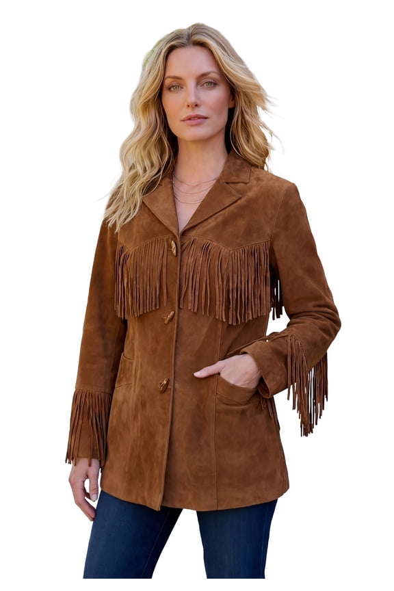 Women's Plus Size Fringe Suede Jacket