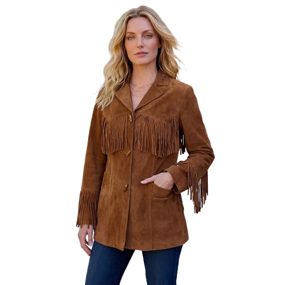 Roaman's Women's Plus Size Fringe Suede Jacket