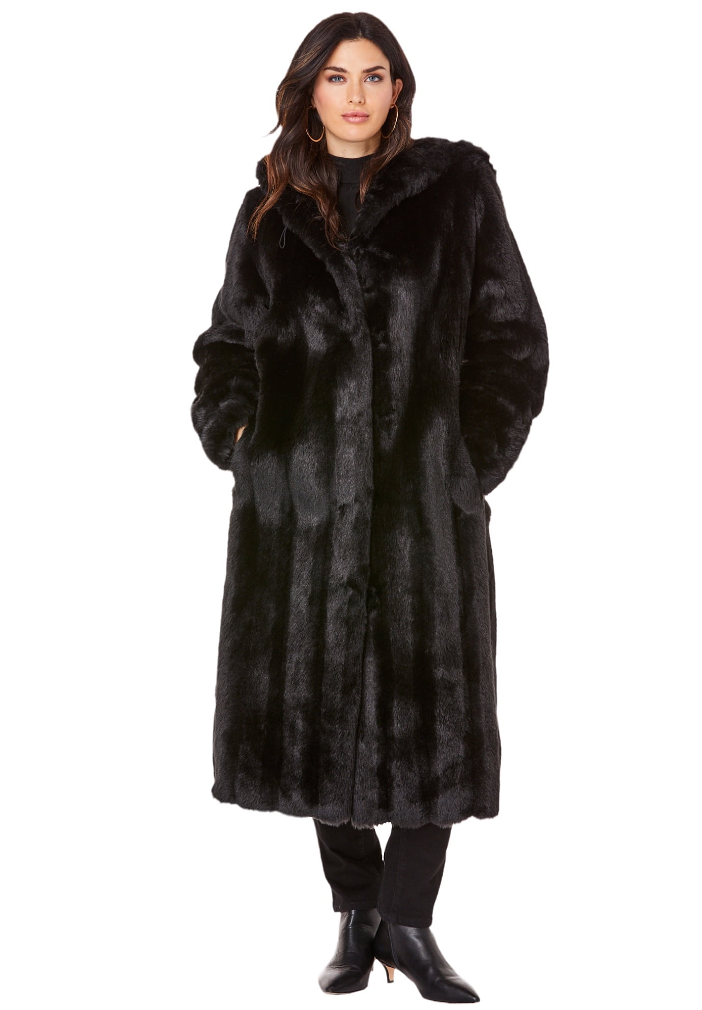 Roaman's Women's Plus Size Full Length Faux-Fur Hood Coat - Walmart.com
