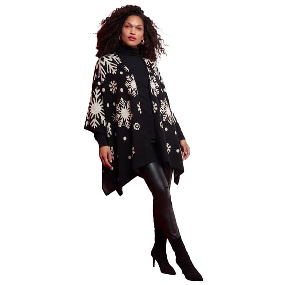 Roaman's Women's Plus Size Geometric Jacquard Poncho