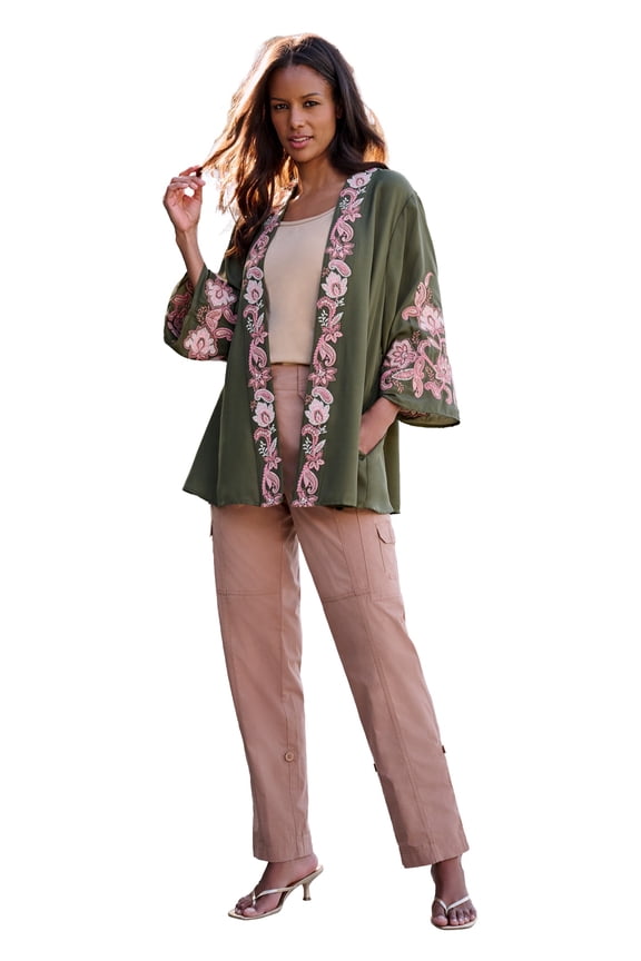 Women's Plus Size Georgette Embroidered wrap Sleeve Jacket