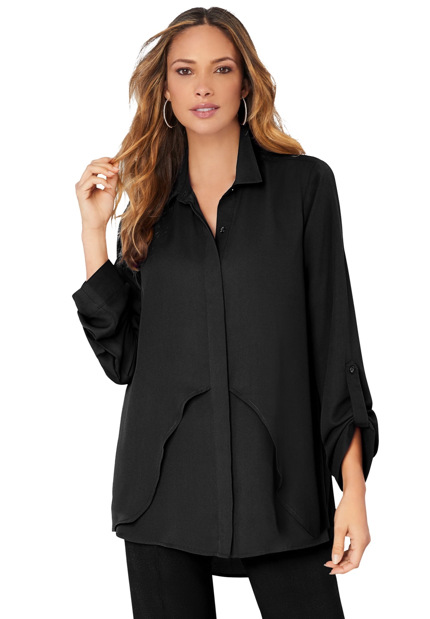 Roaman's Women's Plus Size Georgette Overlay Big Shirt