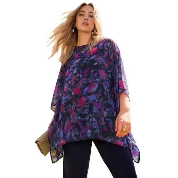 Roaman's Women's Plus Size Georgette Poncho
