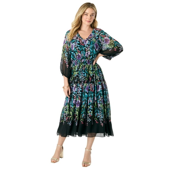 Roaman's Women's Plus Size Georgette Tiered Dress