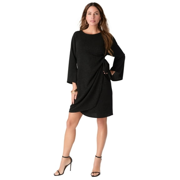 Roaman's Women's Plus Size Glitter Knit Side-Tie Dress
