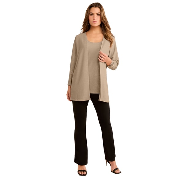 Roaman's Women's Plus Size Glitter Tank Top And Cardigan Twinset