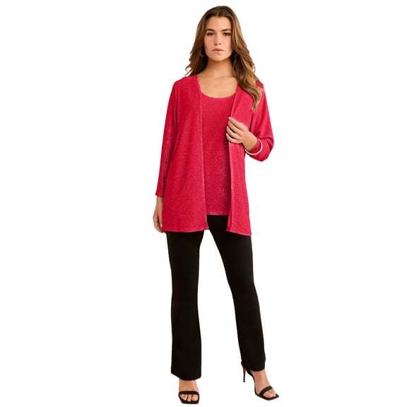 Roaman's Women's Plus Size Glitter Tank Top And Cardigan Twinset