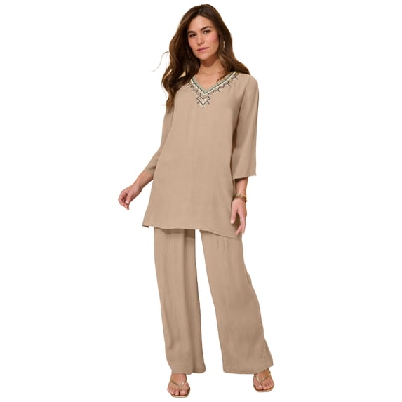 Roaman's Women's Plus Size Hand Crinkled Embellished Tunic