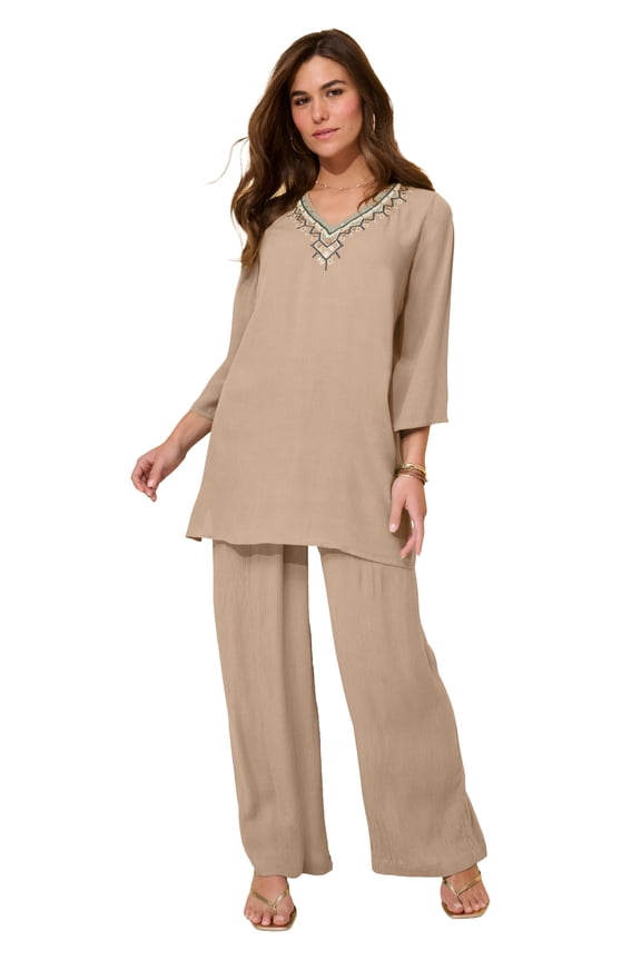 Women's Plus Size Hand Crinkled Embellished Tunic