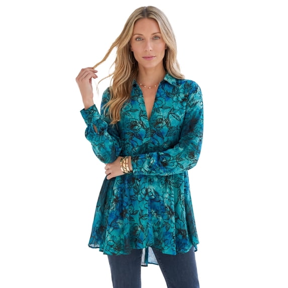 Roaman's Women's Plus Size Hand Crinkled Fit And Flare Tunic