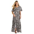 thumbnail image 1 of Roaman's Women's Plus Size Hand Crinkled Flutter-Sleeve Maxi Dress, 1 of 4