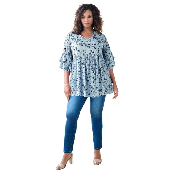 Roaman's Women's Plus Size Hand Crinkled Flutter Sleeve Tunic