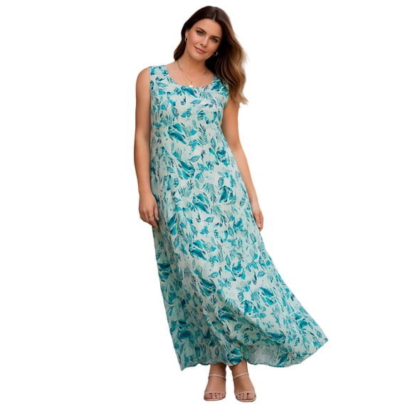 Roaman's Women's Plus Size Petite Hand-Crinkled Sleeveless Dress