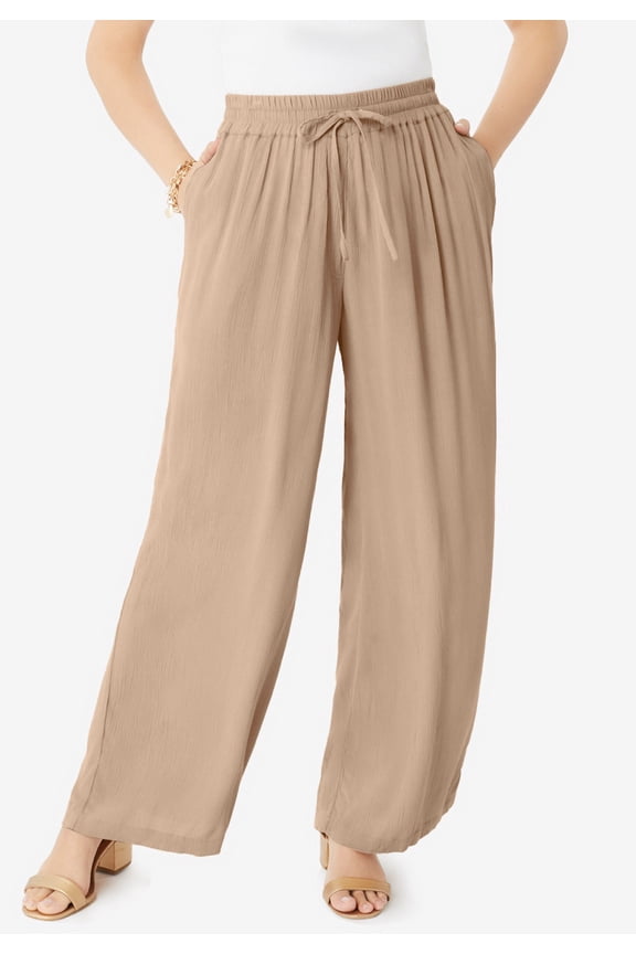 Women's Plus Size Hand Crinkled Wide-Leg Pant
