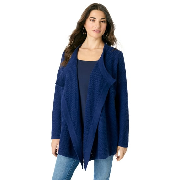 Roaman's Women's Plus Size Handkerchief Hem Pointelle Cardigan Sweater