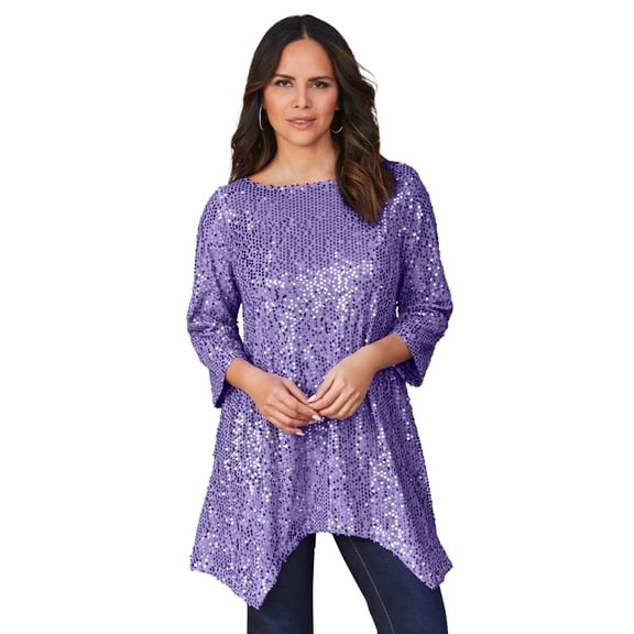 Roaman's Women's Plus Size Handkerchief Hem Sequin Tunic