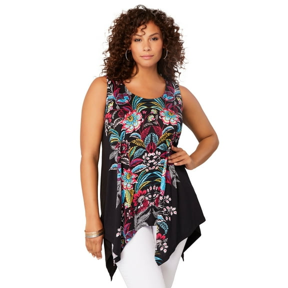 Roaman's Women's Plus Size Handkerchief Hem Tunic Tank
