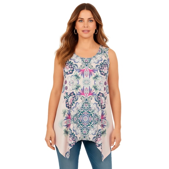 Roaman's Women's Plus Size Handkerchief Hem Tunic Tank Top