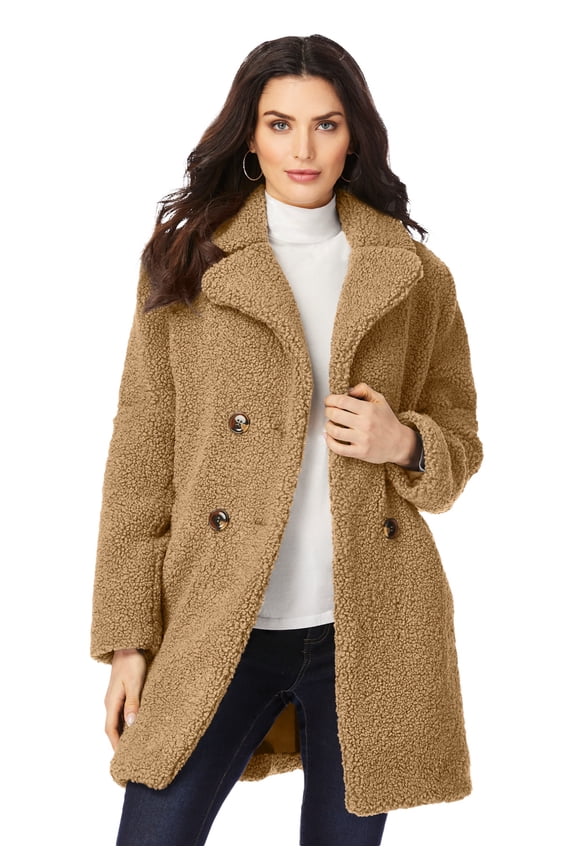 Women's Plus Size Double Breasted Teddy Coat