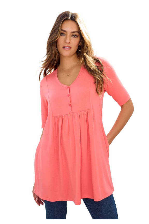 Women's Plus Size Henley Tunic