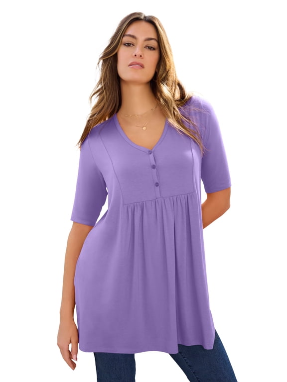 Women's Plus Size Henley Swing Tunic