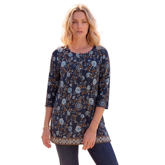 Roaman's Women's Plus Size Henley Ultra Drape Tunic