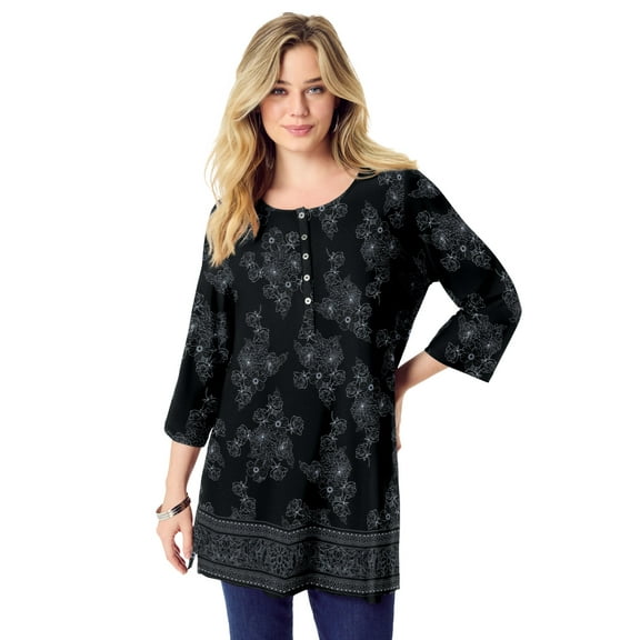 Roaman's Women's Plus Size Henley Ultra Drape Tunic
