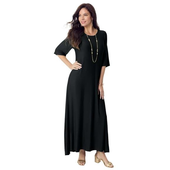Roaman's Women's Plus Size Stretch Knit High Low Short Sleeve Maxi Dress