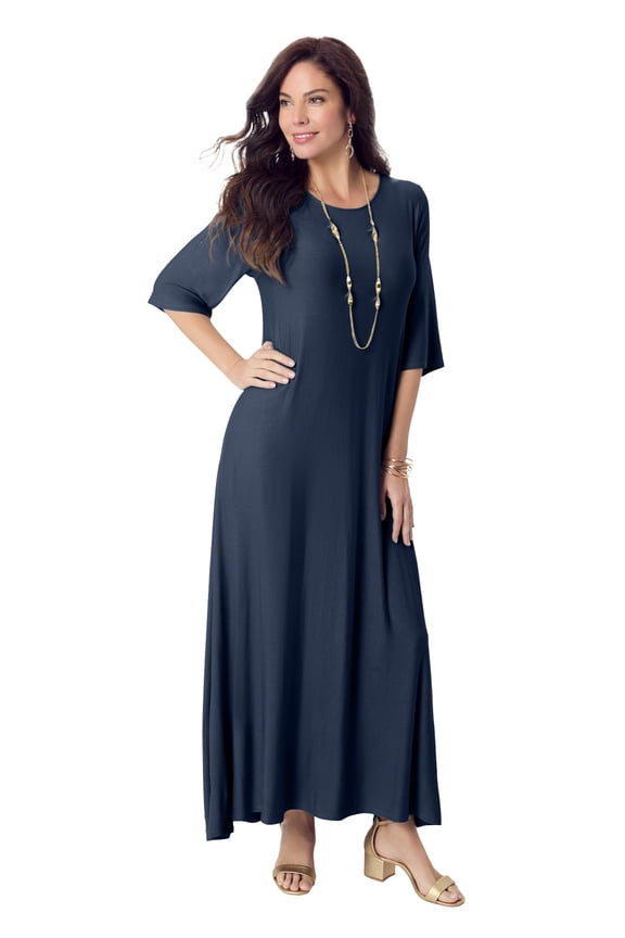 Women's Plus Size Stretch Knit High Low Short Sleeve Maxi Dress